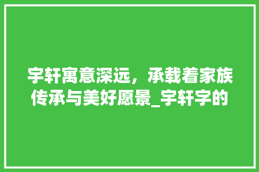 宇轩寓意深远，承载着家族传承与美好愿景_宇轩字的含义是什么意思