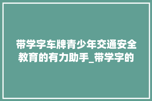 带学字车牌青少年交通安全教育的有力助手_带学字的车牌是什么意思