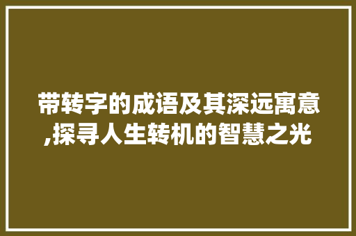 带转字的成语及其深远寓意,探寻人生转机的智慧之光_带转字的成语是什么意思