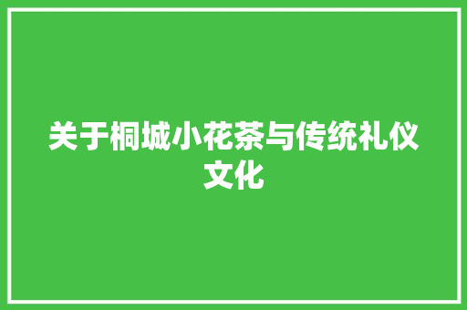 关于桐城小花茶与传统礼仪文化