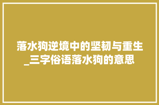 落水狗逆境中的坚韧与重生_三字俗语落水狗的意思