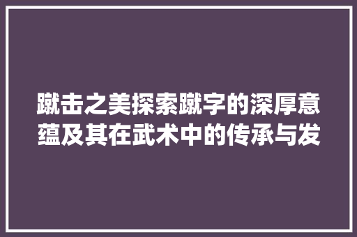蹴击之美探索蹴字的深厚意蕴及其在武术中的传承与发展_蹴击的蹴字是什么意思