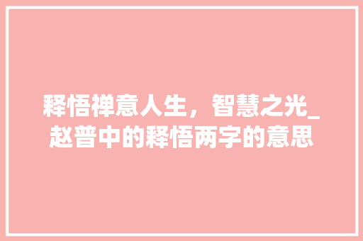 释悟禅意人生，智慧之光_赵普中的释悟两字的意思
