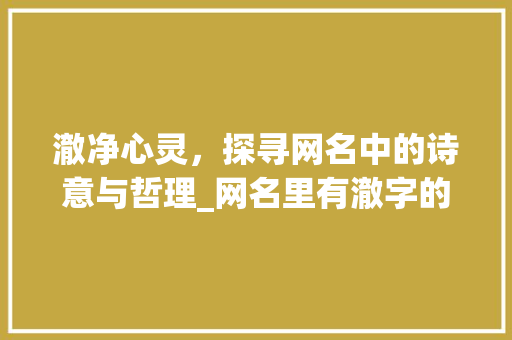 澈净心灵，探寻网名中的诗意与哲理_网名里有澈字的意思是啥