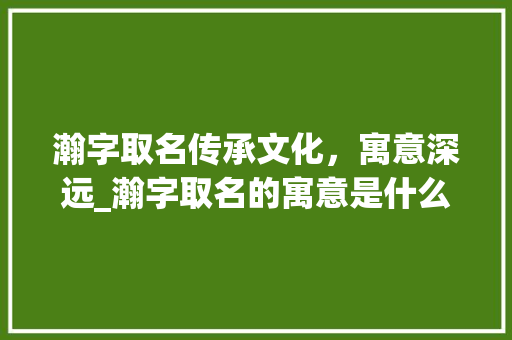 瀚字取名传承文化，寓意深远_瀚字取名的寓意是什么意思