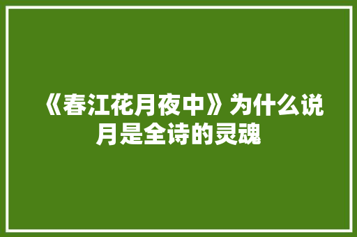 《春江花月夜中》为什么说月是全诗的灵魂