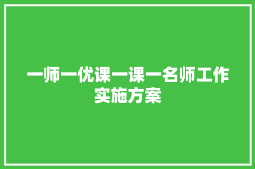 一师一优课一课一名师工作实施方案