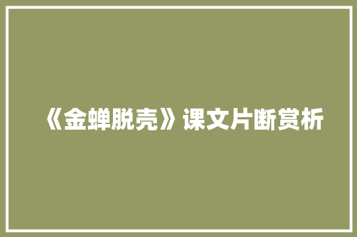 《金蝉脱壳》课文片断赏析