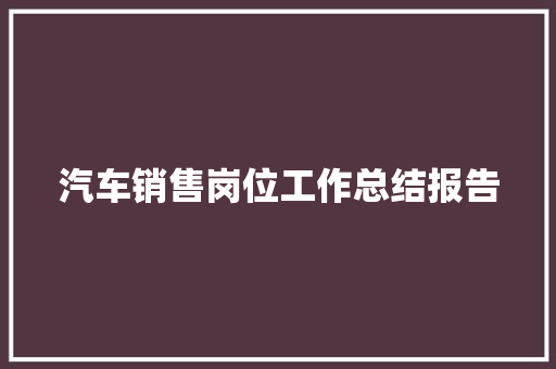 汽车销售岗位工作总结报告