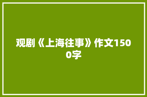 观剧《上海往事》作文1500字 商业文案