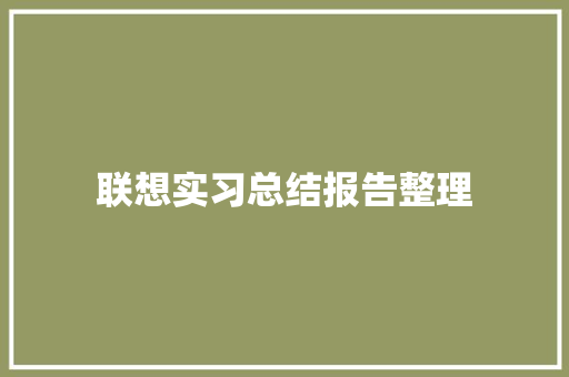 联想实习总结报告整理