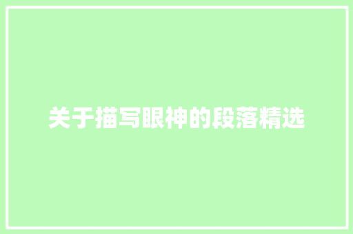 关于描写眼神的段落精选 词汇积累