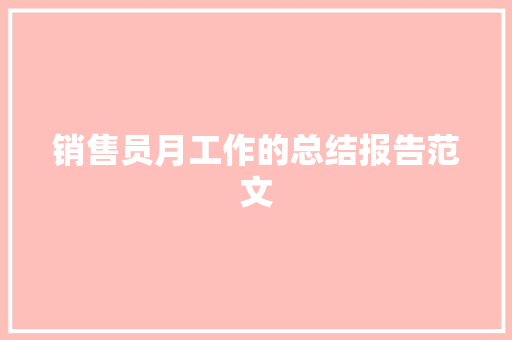 销售员月工作的总结报告范文