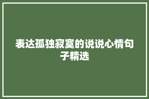 表达孤独寂寞的说说心情句子精选 写作技巧