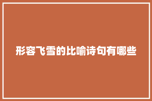 形容飞雪的比喻诗句有哪些