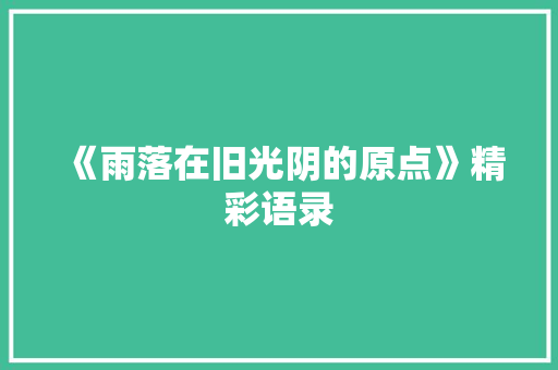 《雨落在旧光阴的原点》精彩语录