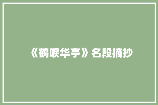 《鹤唳华亭》名段摘抄 词汇积累