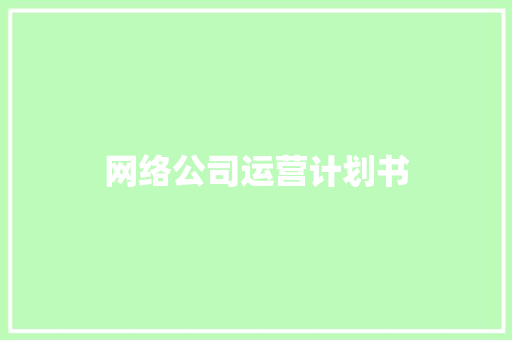 网络公司运营计划书